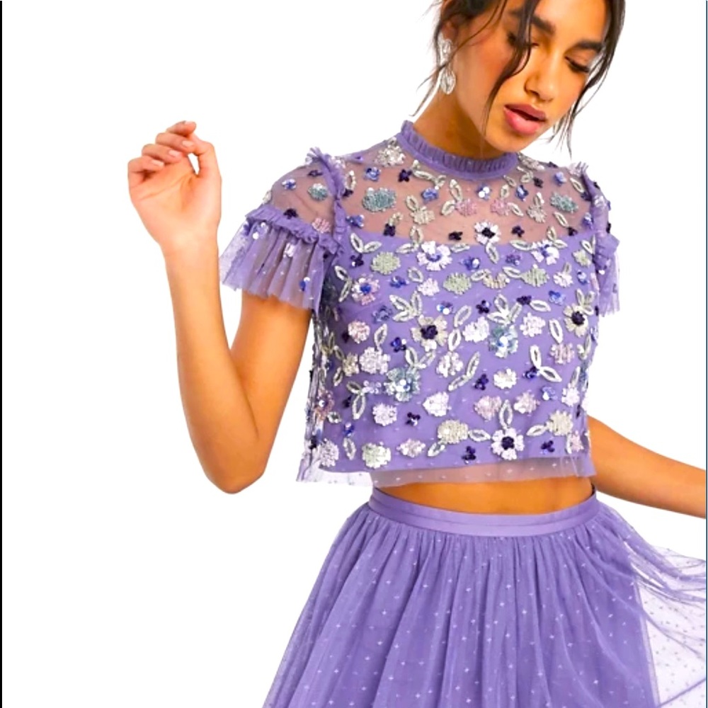 Needle and thread embellished crop top in liclac